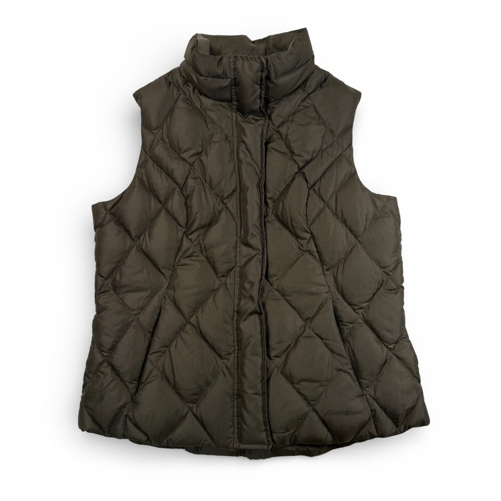 Eddie Bauer Quilted Goose Down Puffer Vest Womens‎ XL Olive Green Full Zip